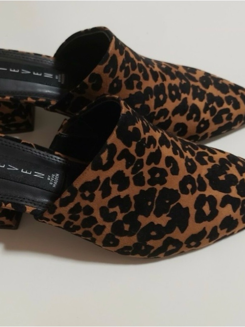 Steve Madden Leopard Print Slip-On Mules in Brown and Black